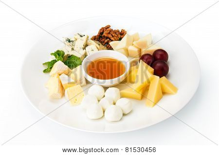 Restaurant Food Isolated - Cheese Plate With Honey