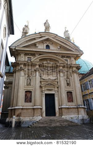 GRAZ, AUSTRIA - JANUARY 10, 2015: St. Catherines church and Mausoleum of Ferdinand II, Graz, Austria on January 10, 2015.