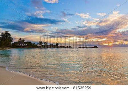 Seychelles tropical beach at sunset - nature background