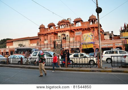 Jaipur, India - December 29, 2014: People Visit Streets Of Indra Bazar In Jaipur
