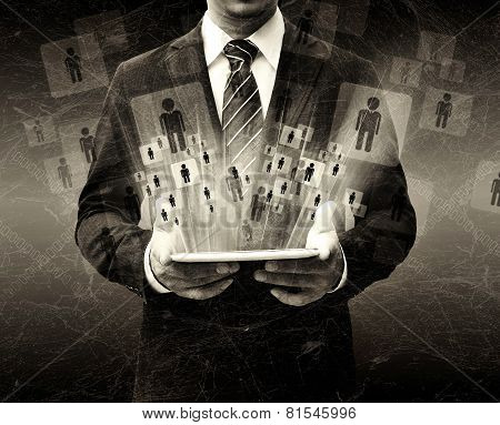 Businessman Using Touch Pad In The Old Texture