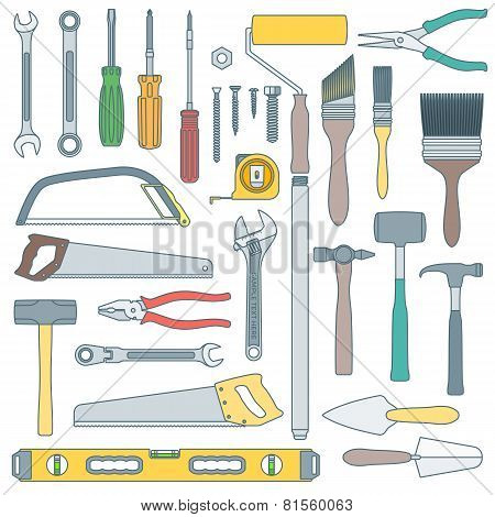 color outline various house remodel instruments set