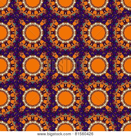 Endless mandala in orange color. Tribal vintage ethnic seamless pattern ornamental