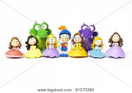 Prince, Princesses And Dragons On White