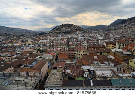 Panecillo hill over Quito's cityscape in Ecuador