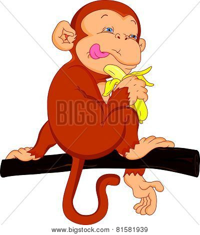 cute monkey cartoon holding banana