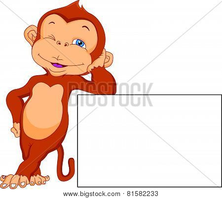 cute monkey cartoon with blank sign