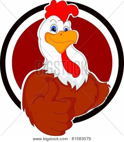 cute rooster cartoon thumb up