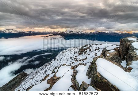 Mountain Range View With Rising Sun, Banff, Rocky Mountains, Canada