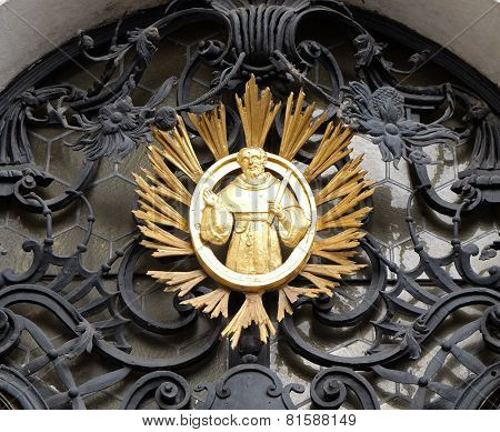 GRAZ, AUSTRIA - JANUARY 10, 2015: Saint Francis on the entrance, Mariahilf church in Graz, Styria, Austria on January 10, 2015.