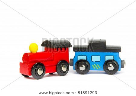 Wooden Toy Train With Colorful Blocs Isolated