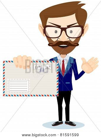 Happy Man Delivering Mail Over White Background