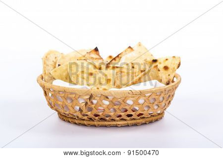 isolated basket plate of traditional eastern flat bread
