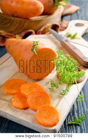 Sliced For Cooking Carrots On A Cutting Board