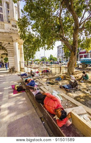 Construction Workers Relax At The Connaught Place