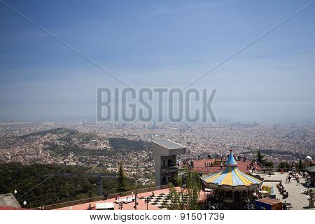 BARCELONA, SPAIN - MAY 2, 2015:  Ferrish-wheel in the Amusement Park on Mount Tibidabo in Barcelona, Catalonia, Spain