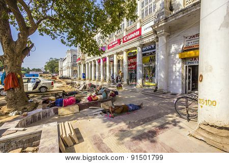 Construction Workers Relax At The Connaught Place