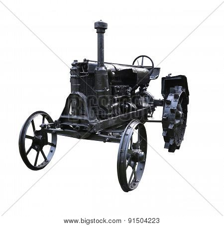 Old Rusty Obsolete Vintage Tractor Isolated On White