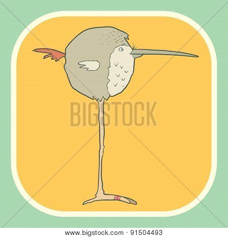 Illustration hand drawn vector retro cartoon bird on flat square background.