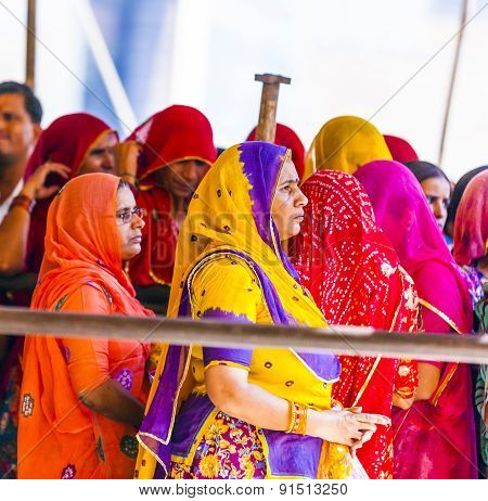 Indian Women Queue Up For Entrance To The Yearly Prozession