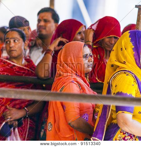 Indian Women Queue Up For Entrance To The Yearly Prozession