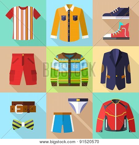 Flat Clothing Icons Set for Men