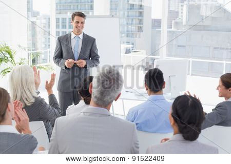 Businessman doing speech during meeting in office