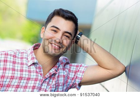 Portrait Of A Smile Young Man. Close Up Outside Shot Of Happy Gorgeous Guy.