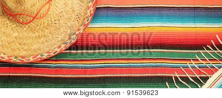 Traditional Mexican Fiesta Poncho Rug  In Bright Colors With Sombrero