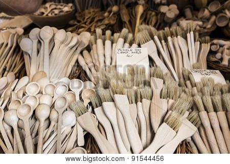 Carved Cups, Spoons, Forks And Other Utensils Of Wood