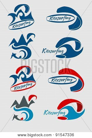 set of logos about kitesurfing