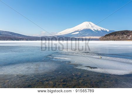 Mount Fuji at Iced Yamanaka Lake in Winter