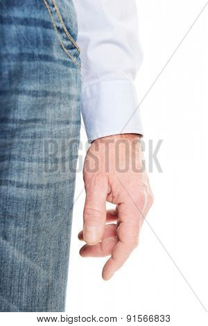 Close up on men in jeans trousers.