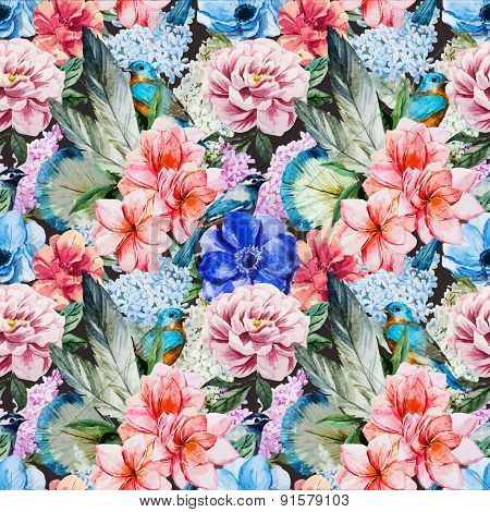 Watercolor flowers pattern