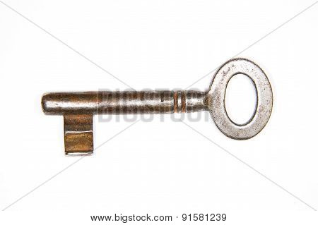 One Old Keys To The Safe On A White Background