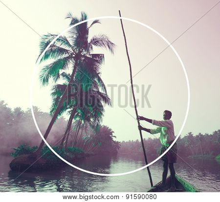 Indian Boatman and Traditional Boat Concept