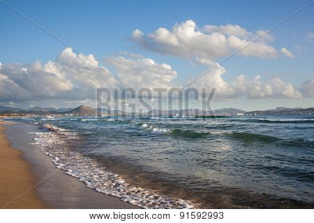 Sunset on beach of Can Picafort, Mallorca, Balearic Islands, Spain