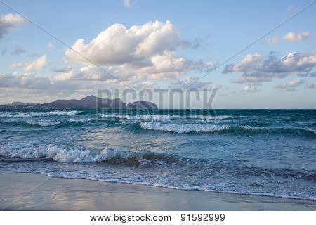 Sunset on beach of Can Picafort, Mallorca, Balearic Islands, Spain