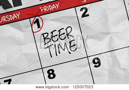Concept image of a Calendar with the text: Beer Time