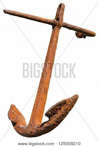 Old big rusty anchor isolated on white background