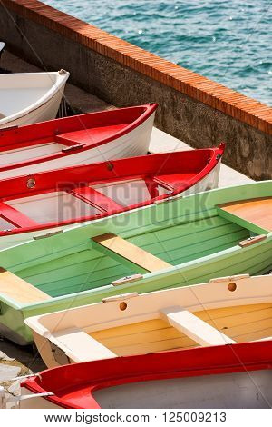 Rowboats in Tellaro small village near Lerici La Spezia Liguria Italy