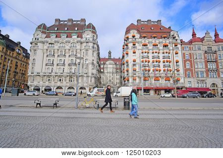 Stockholm, Sweden - March, 16, 2016: multystoried inhabited buildings in Stockholm, Sweden 