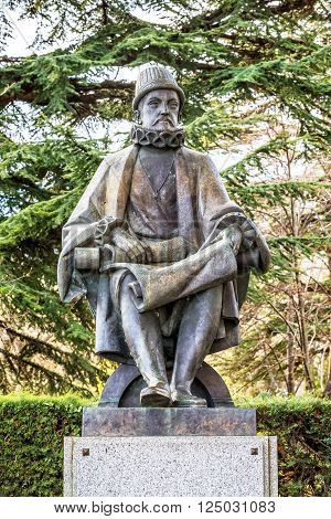 Statue of Philip II (1527 -1598) the founder Royal Monastery of San Lorenzo de El Escorial (1584) Spain.