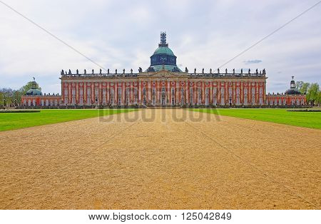 POTSDAM GERMANY - APRIL 30 2013: New palace in Sanssouci Park in Potsdam in Germany. It used to be a summer palace of King of Prussia Frederick the Great.