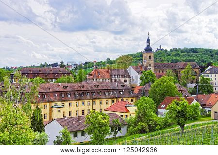 Panoramic view of Bamberg city and St Jacob Church in Bamberg in Germany. The city is under the UNESCO protection