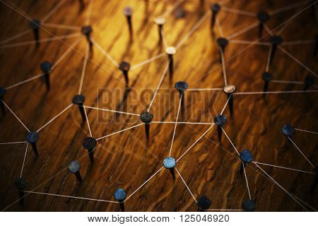 Rustic Nails In Wood Linked By Cotton