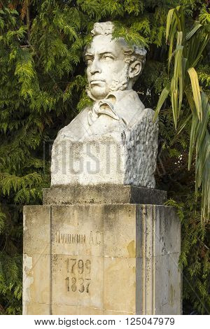 SOCHI, RUSSIA - Nobyar 06, 2015: Monument to Pushkin A.S. close up. Sochi, Russia