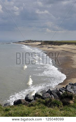 Changing landscape as the coastline and beach at Happisburgh in North Norfolk suffers coastal erosion.