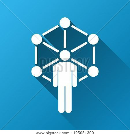 Network Center Administrator vector toolbar icon for software design. Style is a white symbol on a square blue background with gradient long shadow.