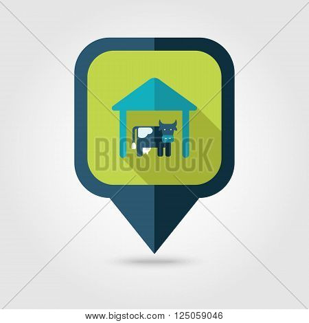 Cowshed flat pin map icon. Map pointer. Map markers. Farm. Field. Vector illustration eps 10